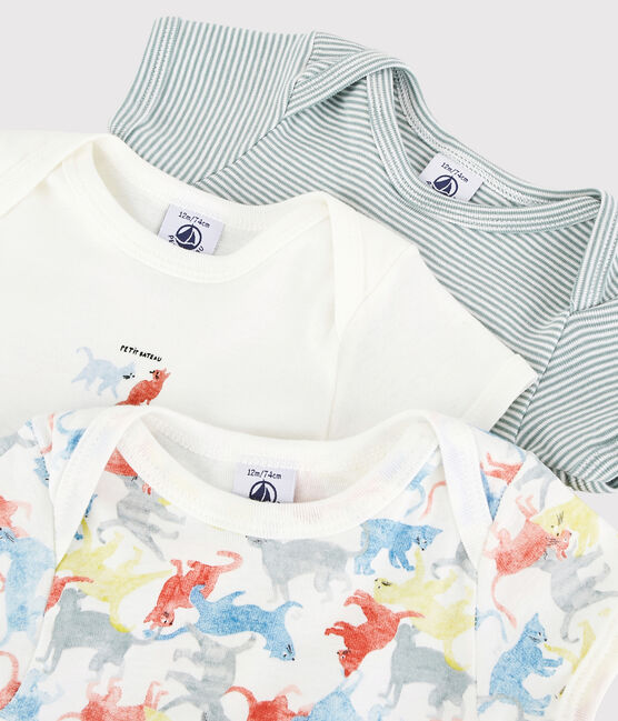 Lot de 3 bodies manches courtes chat coloré bébé en coton biologique variante 1