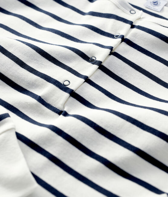 T-shirt marinière col tunisien en coton Femme blanc MARSHMALLOW/bleu SMOKING