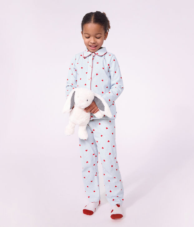 Pyjama boutonn&eacute; enfant en coton &agrave; c&oelig;urs blanc/multicouleur