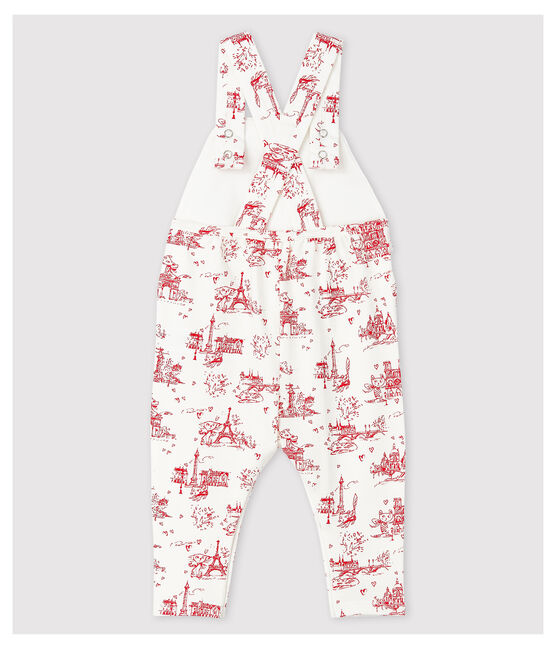 Salopette longue en molleton bébé fille blanc MARSHMALLOW/rouge TERKUIT