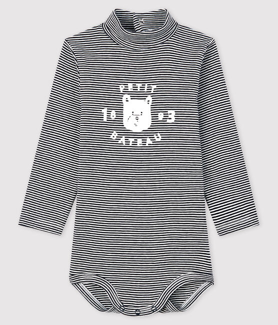 Body manches longues col roulé bébé bleu SMOKING/blanc MARSHMALLOW