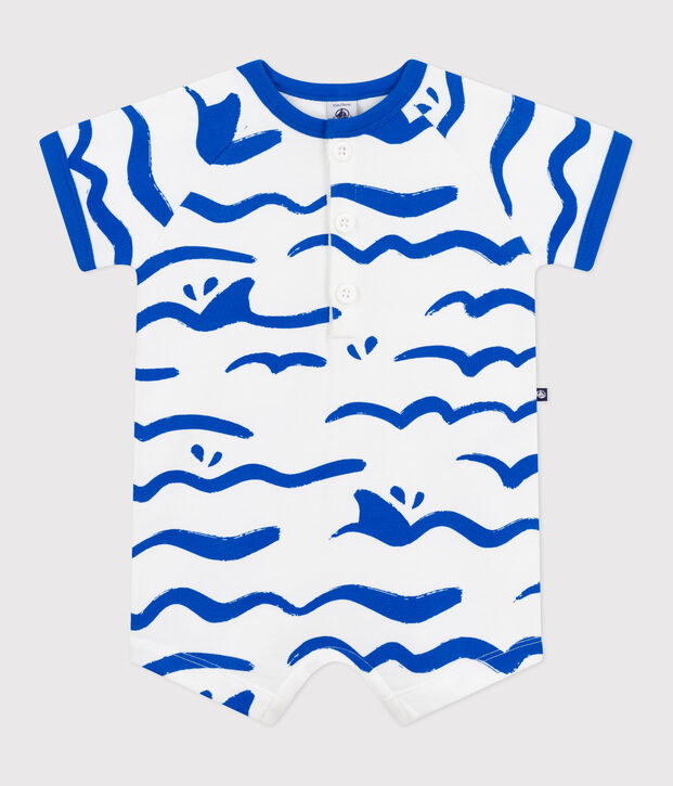 Combicourte b&eacute;b&eacute; en coton manches courtes, imprim&eacute;e requin bleu/bleu