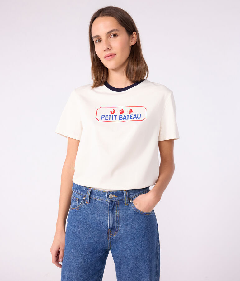 Tee-shirt femme le droit en coton manches courtes bleu MILK/ SOIR