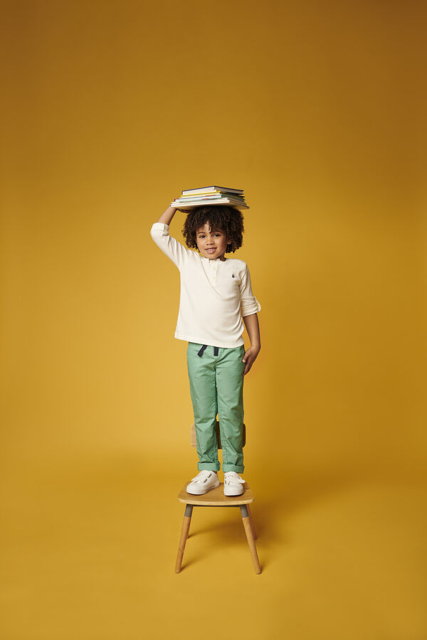 Tee-shirt en coton et lin enfant gar&ccedil;on blanc MARSHMALLOW