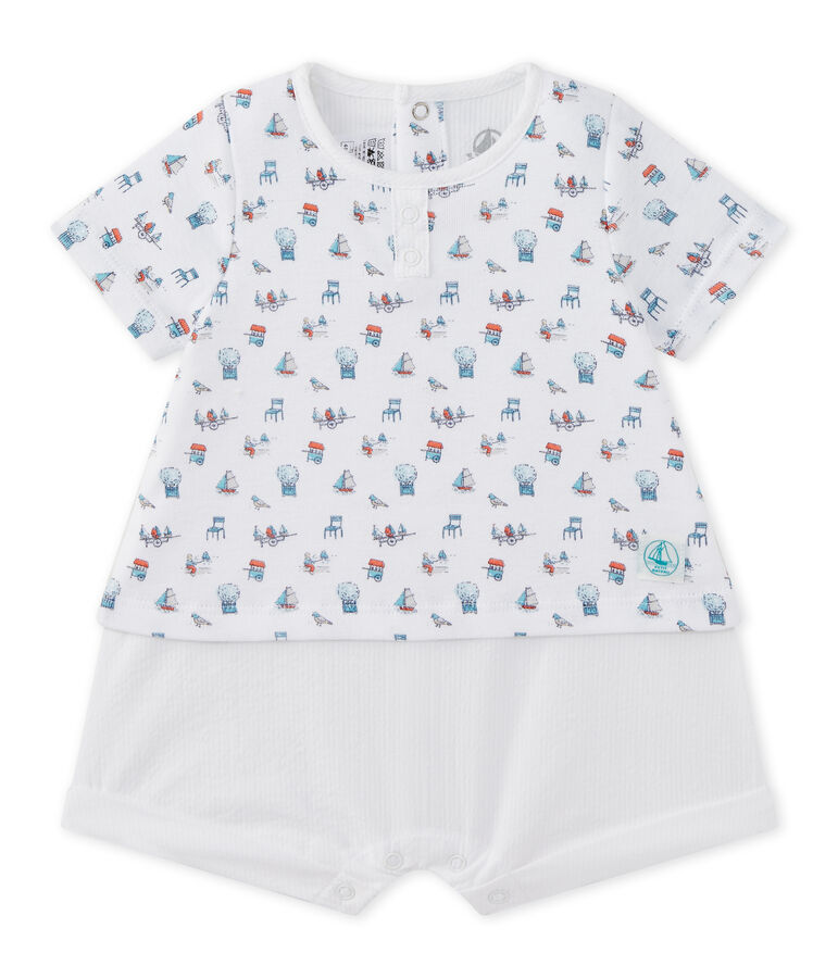 Combicourt b&eacute;b&eacute; gar&ccedil;on bi-mati&egrave;re blanc ECUME/blanc MULTICO