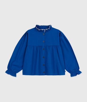Blouse enfant en twill de coton manches longues unie