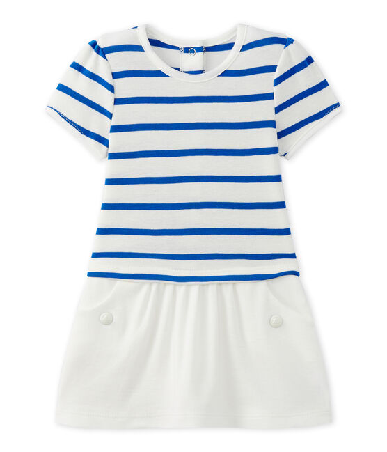 Robe bébé fille manches courtes blanc MARSHMALLOW/bleu PERSE