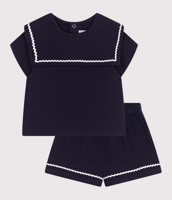 Ensemble bébé deux pièces en coton, détails marins bleu SMOKING