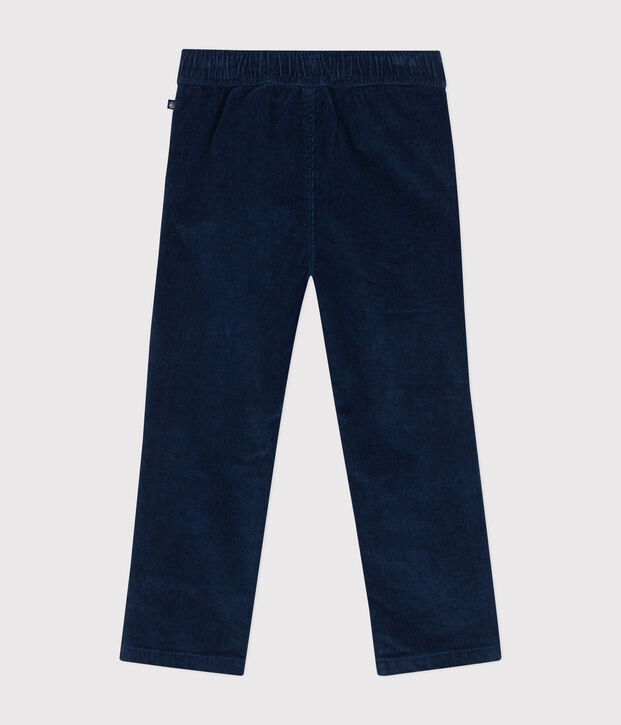 Pantalon droit en velours enfant gar&ccedil;on bleu fonc&eacute;
