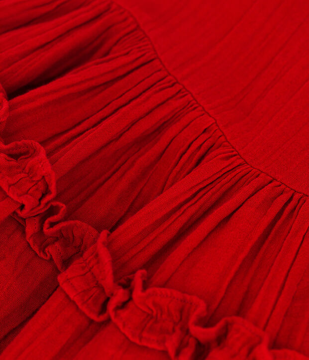 Robe manches courtes en gaze de coton enfant fille rouge
