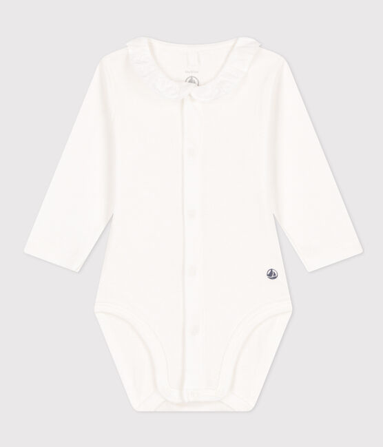 Body manches longues à collerette en coton bébé blanc MARSHMALLOW