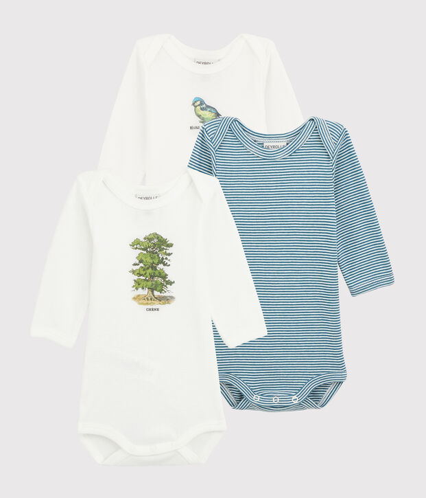Lot de 3 bodies manches longues b&eacute;b&eacute; gar&ccedil;on Petit Bateau x Deyrolle multicouleur