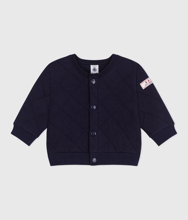 Cardigan b&eacute;b&eacute; en coton &eacute;pais uni bleu marine
