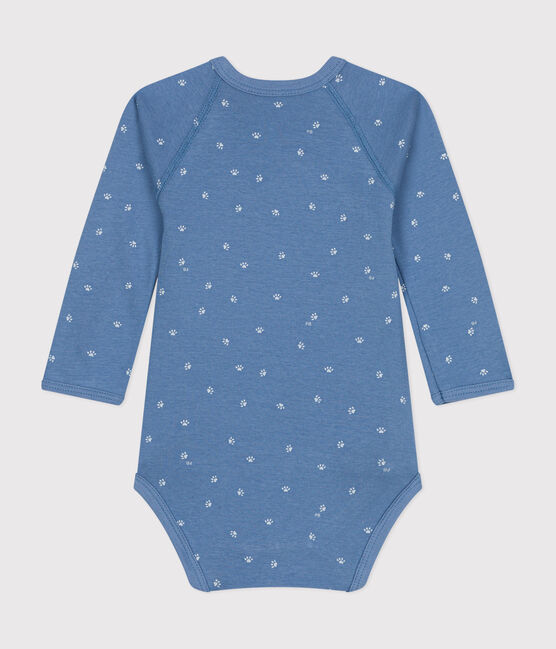Body croisés manches longues en coton bébé bleu BEACH/ MARSHMALLOW