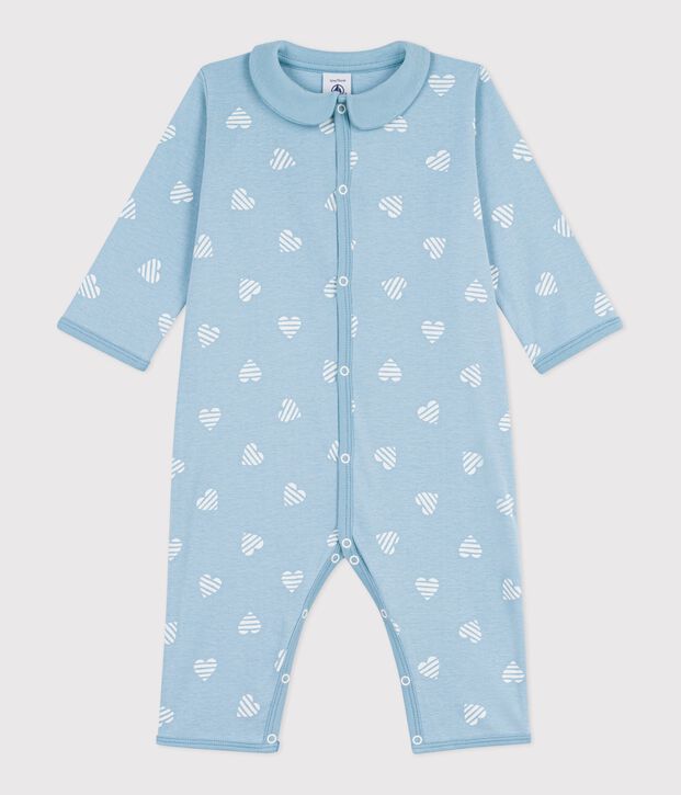 Pyjama b&eacute;b&eacute; en coton sans pieds &agrave; col imprim&eacute; c&oelig;urs vert/blanc