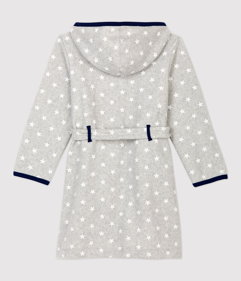 Robe de chambre &eacute;toiles en polaire enfant gris/blanc
