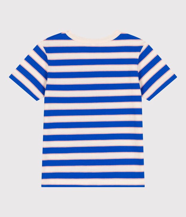Teeshirt enfant en coton manches courtes &agrave; rayures &eacute;cru/multicouleur