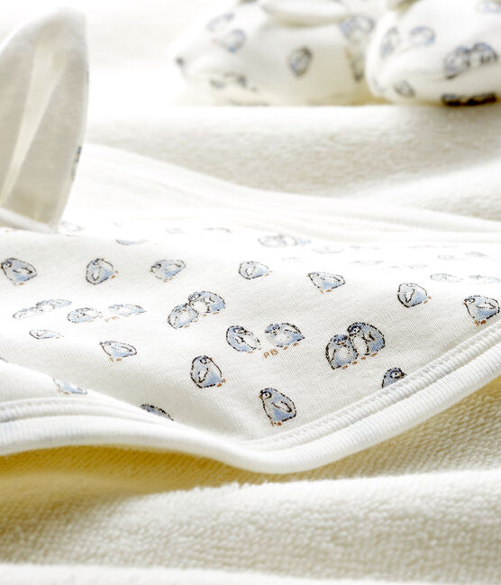 Coffret carré de bain et chaussons bébé en BE et côte blanc MARSHMALLOW/gris SCULPTURE/ MULTICO CN