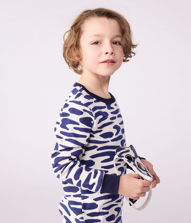 Pyjama d&eacute;guisement enfant en coton imprim&eacute; z&egrave;bre bleu/bleu