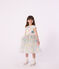 Robe enfant manches courtes en coton et tulle imprim&eacute;e blanc/multicouleur