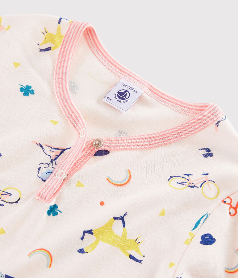 Chemise de nuit imprim&eacute; fantaisie petite fille en c&ocirc;te rose FLEUR/blanc MULTICO