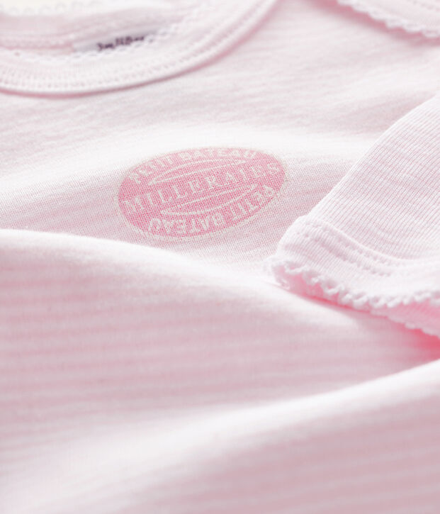 Body manches longues b&eacute;b&eacute; fille rose/blanc