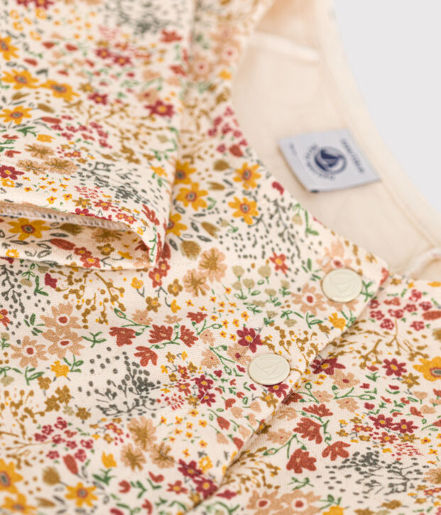 Robe manches longues en tubique enfant fille &eacute;cru/multicouleur