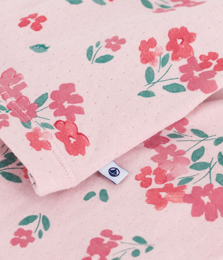Pyjama enfant en tubique imprim&eacute; fleurs rose JOLI/blanc MULTICO
