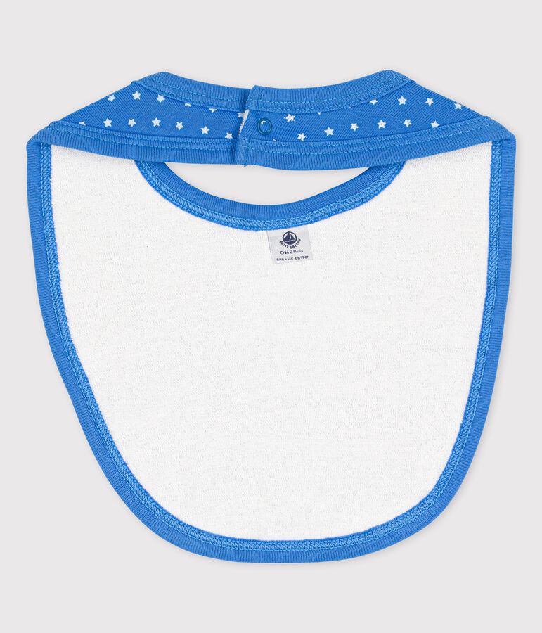 Bavoir b&eacute;b&eacute; en coton biologique bleu BRASIER/gris MARSHMALLOW