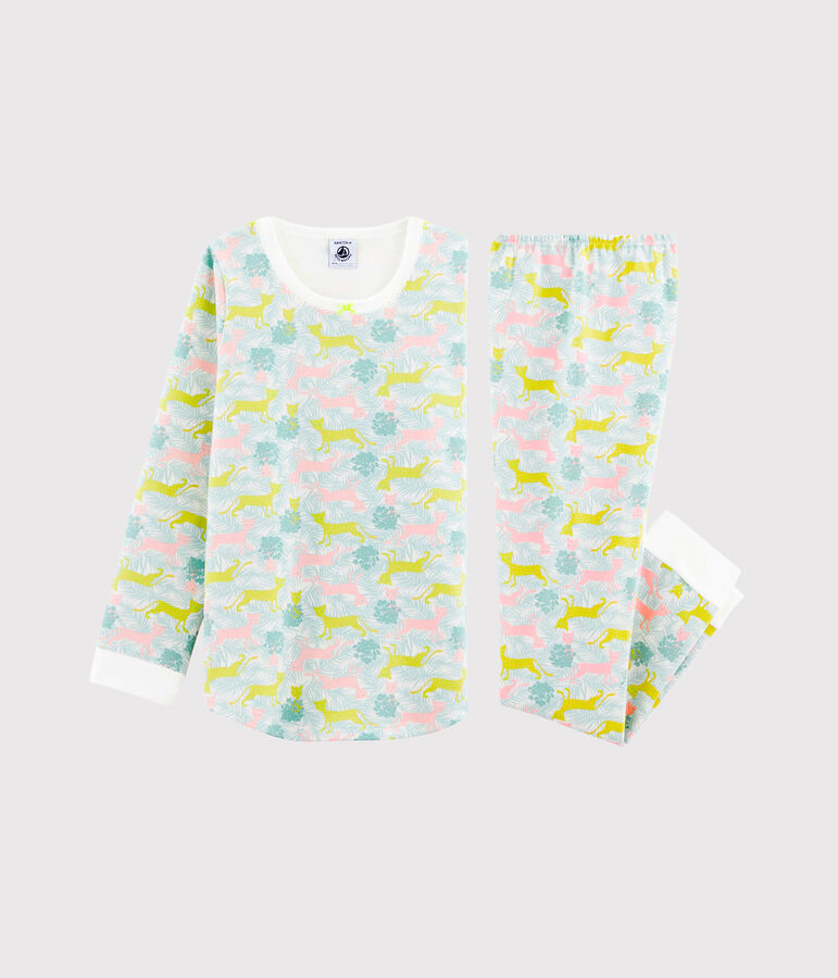 Pyjama petite fille en molleton blanc/multicouleur