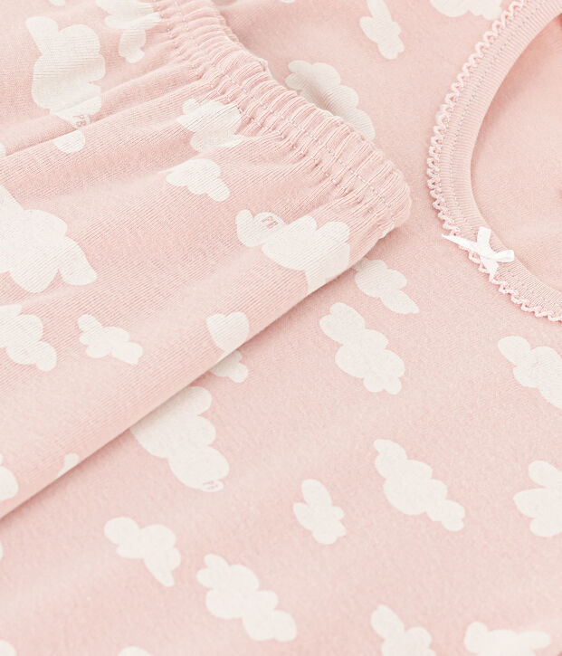 Pyjacourt nuages petite fille en coton rose/blanc