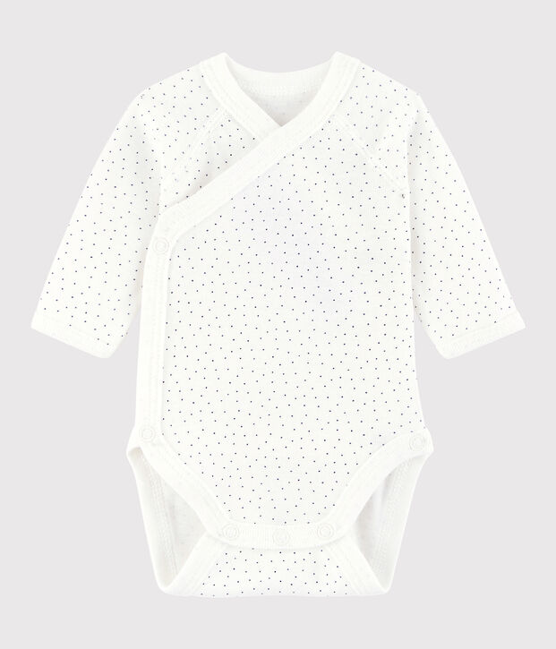 Body crois&eacute; manches longues b&eacute;b&eacute; fille-gar&ccedil;on blanc/bleu
