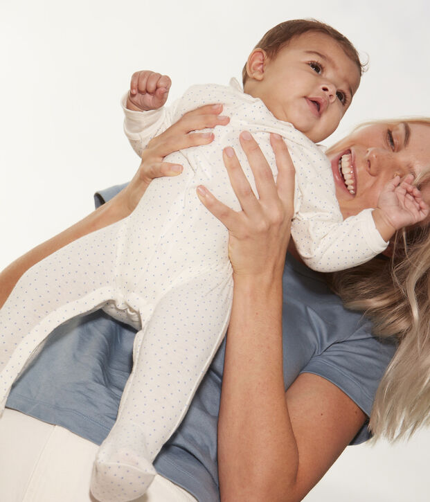 Dors-bien pois en coton blanc/bleu