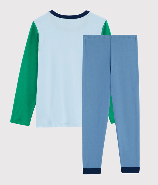 Pyjama animaux yoga petit garçon en côte bleu ALASKA/blanc MULTICO