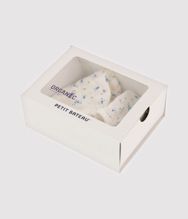 Lot bonnet naissance et moufles b&eacute;b&eacute; en c&ocirc;te multicouleur