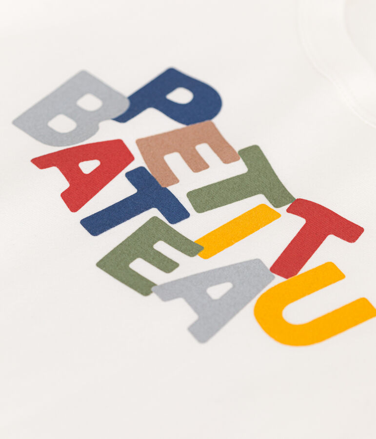 Tee-shirt manches courtes en jersey fin enfant gar&ccedil;on blanc MARSHMALLOW