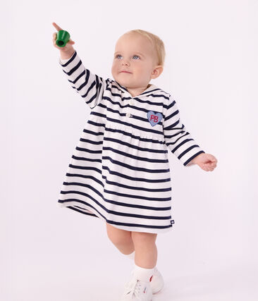 Robe bébé en coton manches longues à rayures marinière