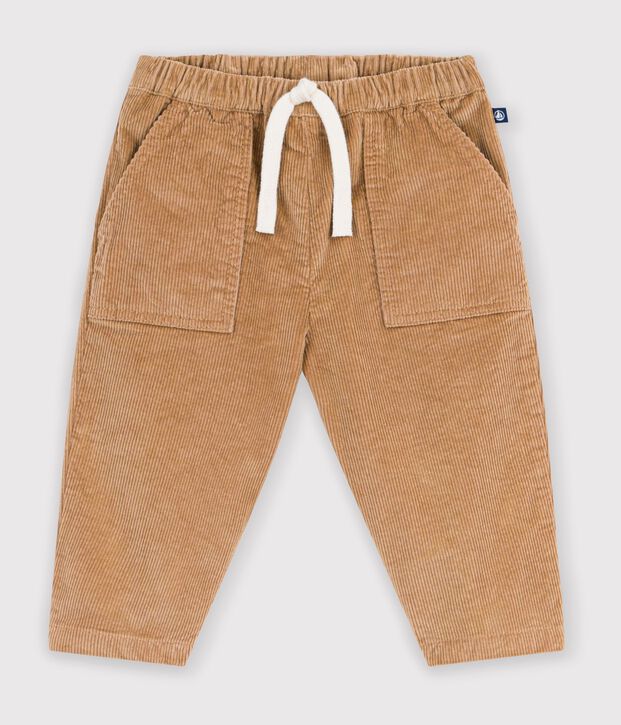 Pantalon b&eacute;b&eacute; en velours uni beige fonc&eacute;