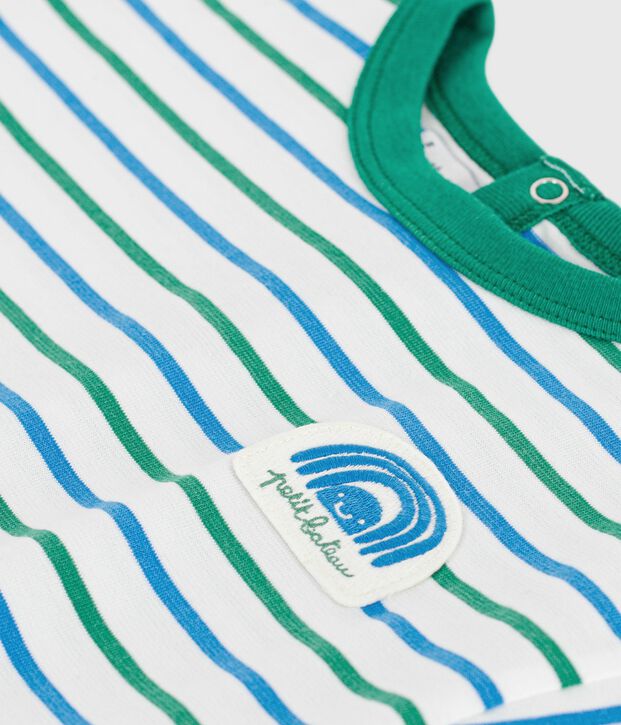 Tee-shirt b&eacute;b&eacute; en coton manches courtes, ray&eacute; blanc/multicouleur