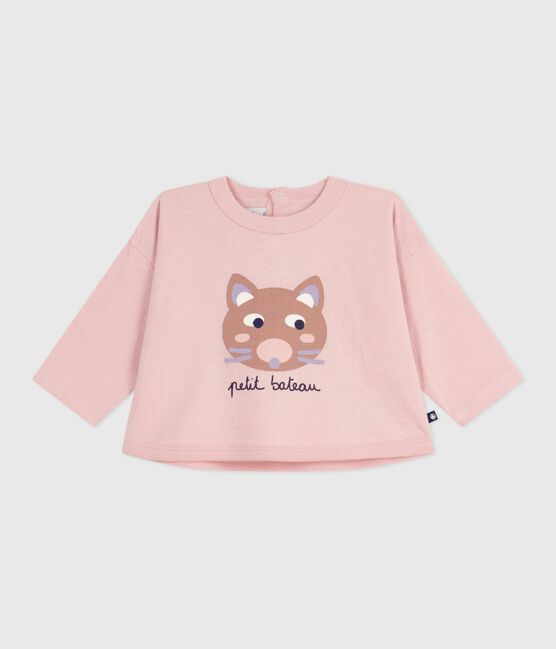 Tee-shirt bébé en coton à manches longues, motif chat rose JOLI