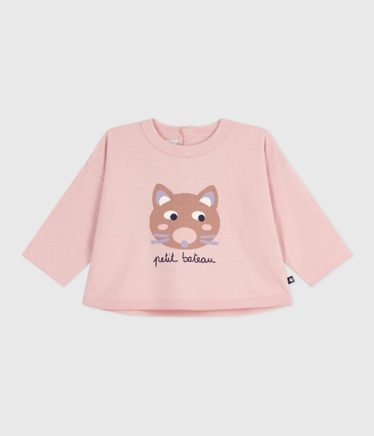 Tee-shirt b&eacute;b&eacute; en coton &agrave; manches longues, motif chat rose JOLI