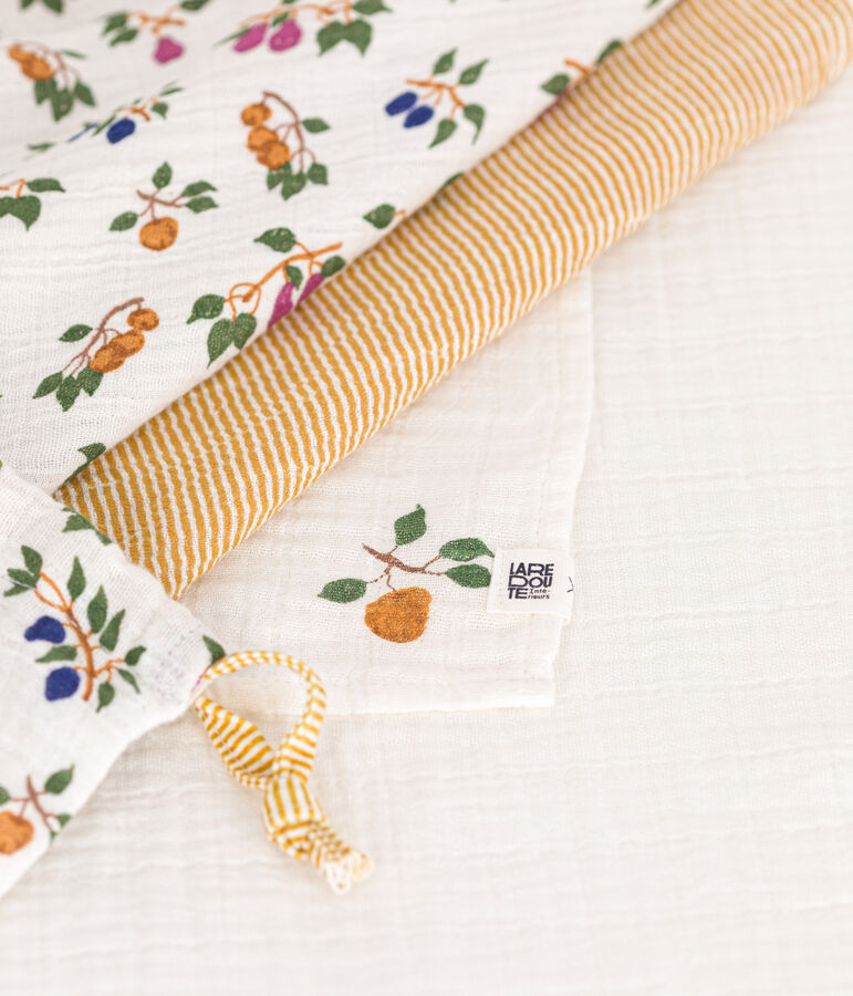 Lot de 3 langes b&eacute;b&eacute; imprim&eacute;s fruits et milleraies blanc/jaune/multicouleur