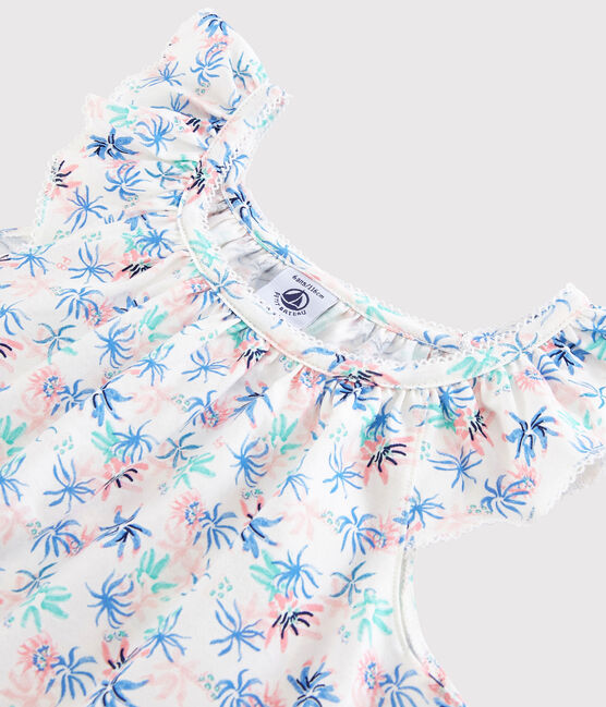Chemise de nuit imprimé anémones petite fille en coton fin blanc MARSHMALLOW/blanc MULTICO