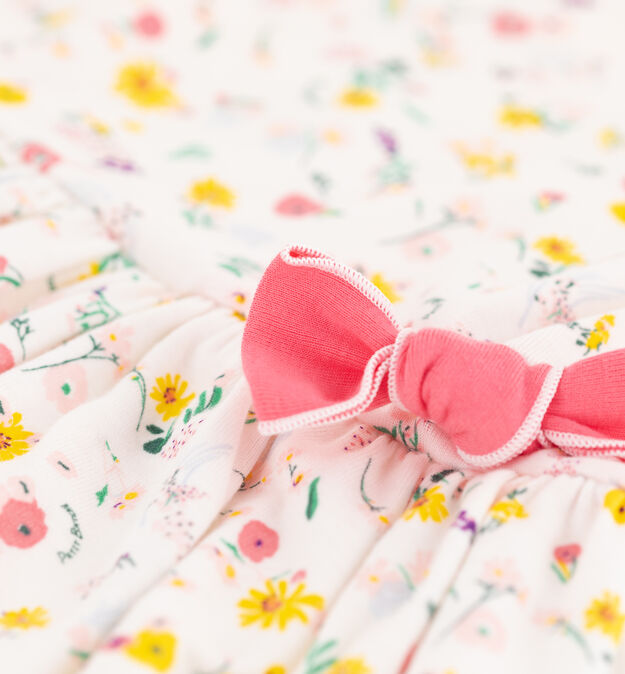 Robe manches courtes en coton enfant fille blanc/multicouleur