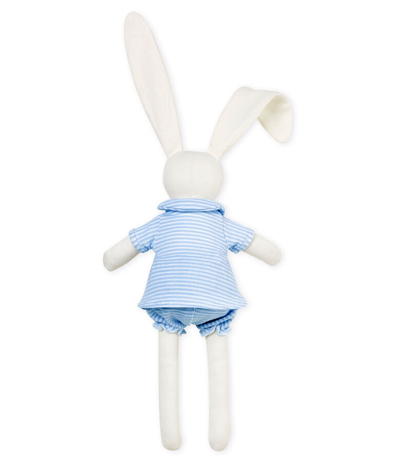 Doudou lapin habill&eacute; bleu FRAICHEUR/blanc MARSHMALLOW