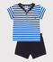 Ensemble bébé deux pièces en coton, t-shirt col vareuse bleu PORCELANA/ SMOKING