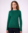 Tee-shirt femme finitions point cocotte en coton manches longues vert fonc&eacute;