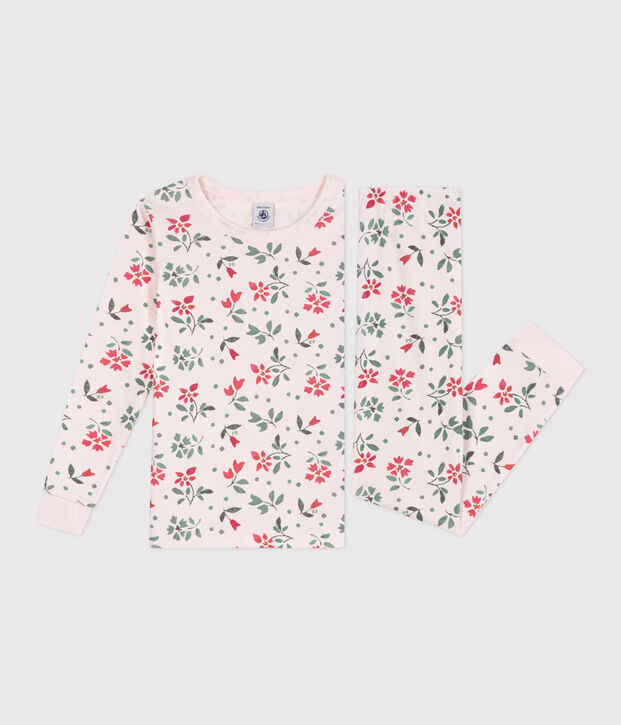 Pyjama tr&egrave;s ajust&eacute; enfant en coton fleuri rose/multicouleur