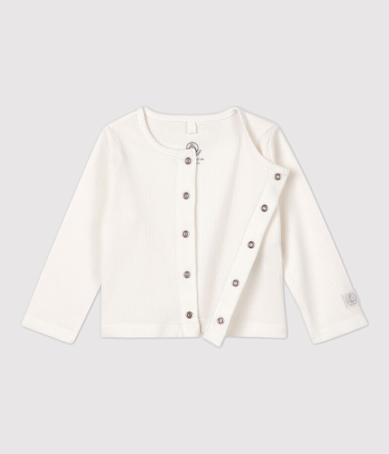 Cardigan b&eacute;b&eacute; en c&ocirc;te 2x2 en coton biologique blanc MARSHMALLOW