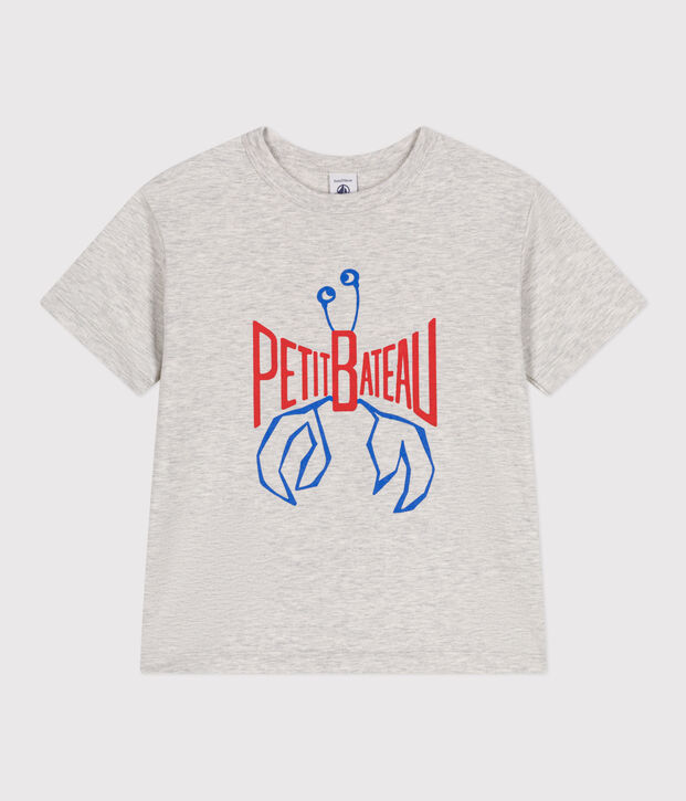 Teeshirt enfant en coton manches courtes imprim&eacute; gris chin&eacute; clair